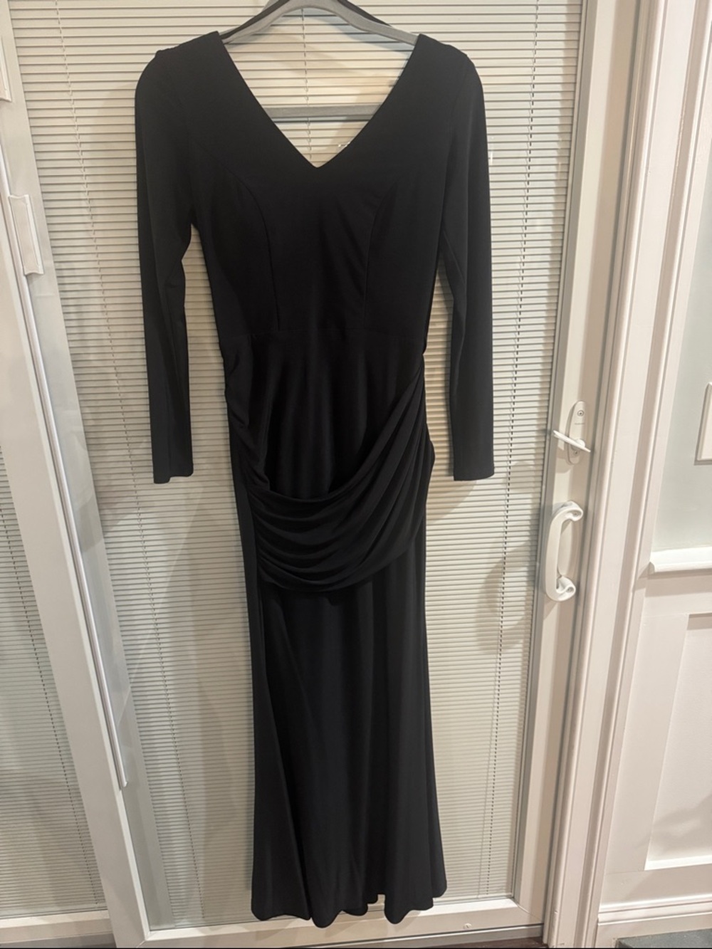 Black V-Neck Long Sleeve Draped Maxi Dress